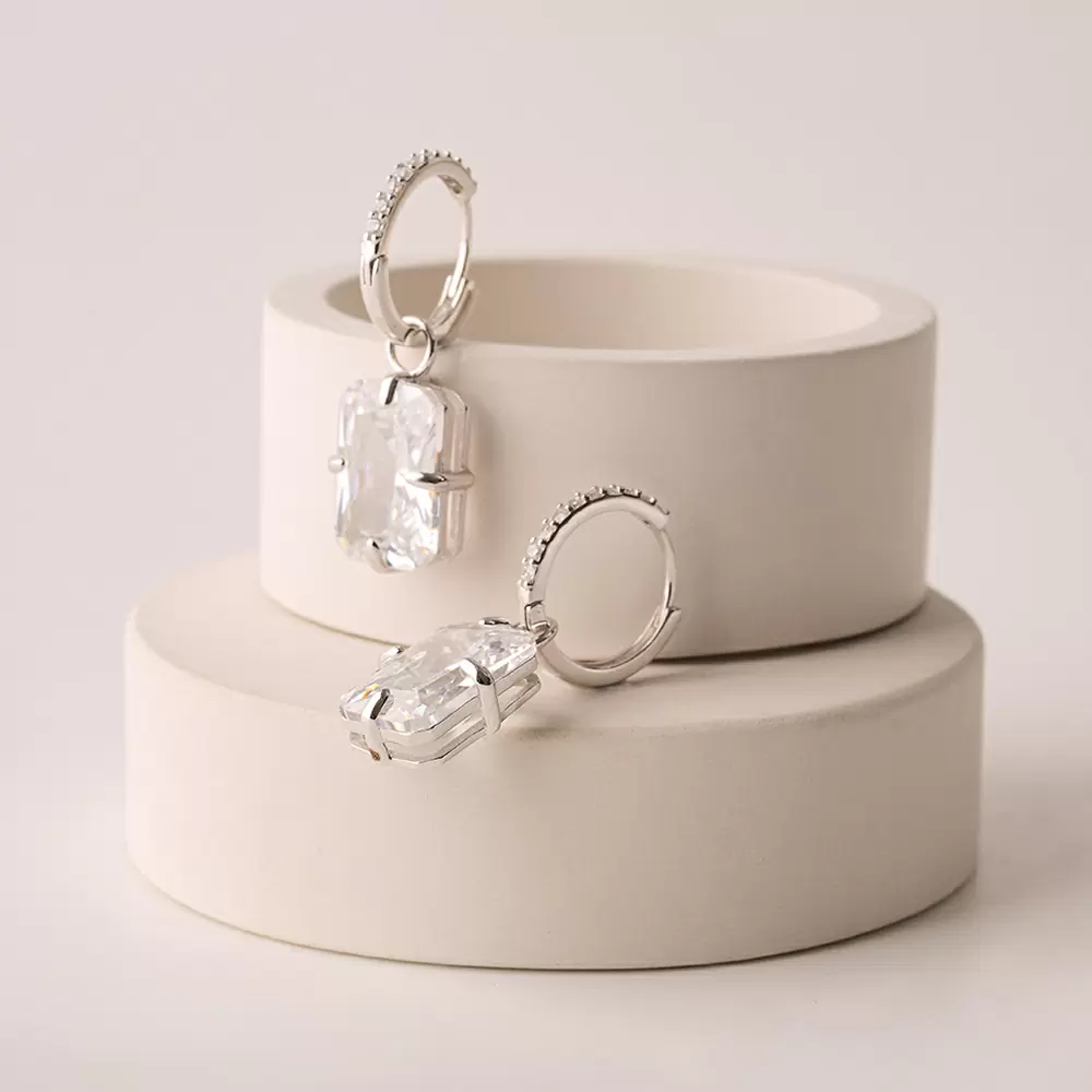 Серьги подвесные WE6173-B-W серебро